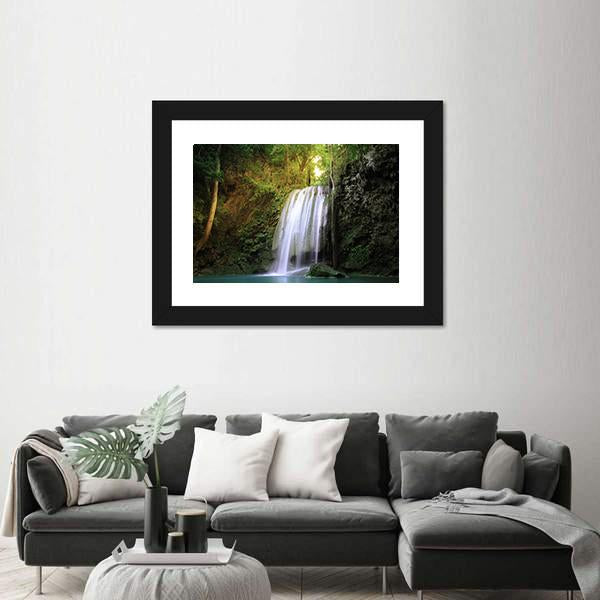 Tranquil Waterfall Canvas Wall Art-1 Piece-Framed Print-20" x 16"-Tiaracle