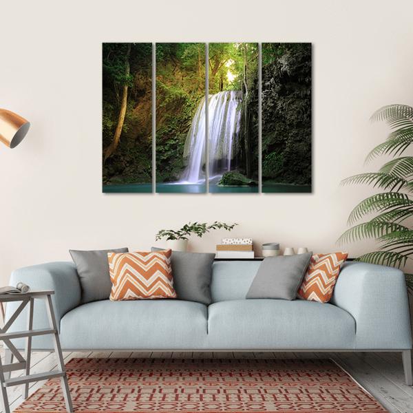 Tranquil Waterfall Canvas Wall Art-4 Horizontal-Gallery Wrap-34" x 24"-Tiaracle