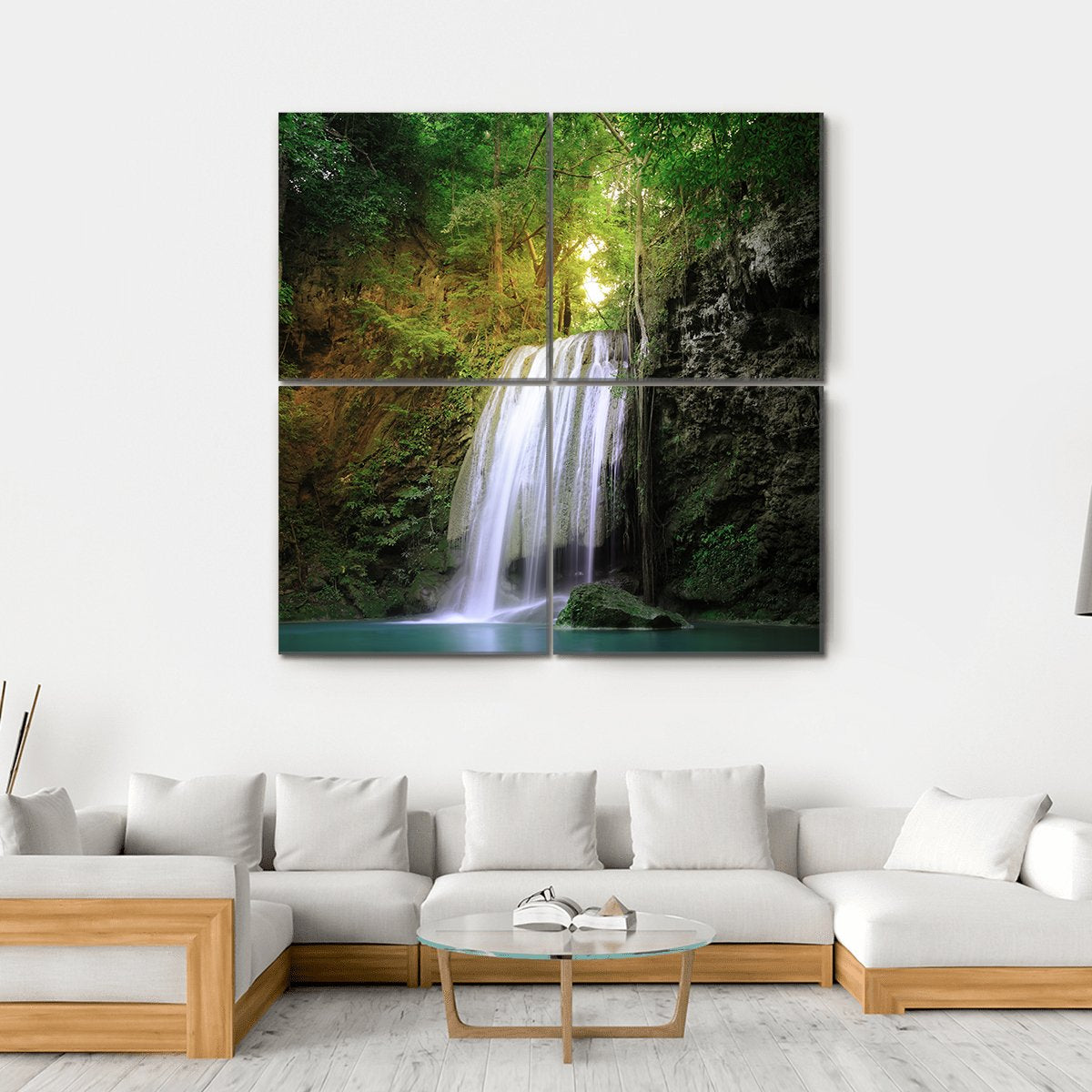 Tranquil Waterfall Canvas Wall Art-4 Square-Gallery Wrap-17" x 17"-Tiaracle