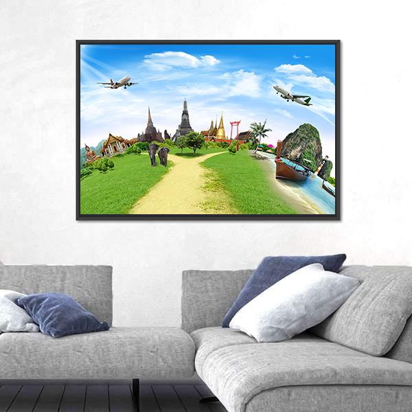 Travel Concept Of Thailand Canvas Wall Art-1 Piece-Floating Frame-36" x 24"-Tiaracle
