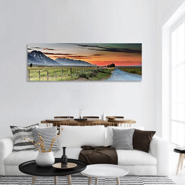 Travel In Mountain Landscape Panoramic Canvas Wall Art-1 Piece-36" x 12"-Tiaracle