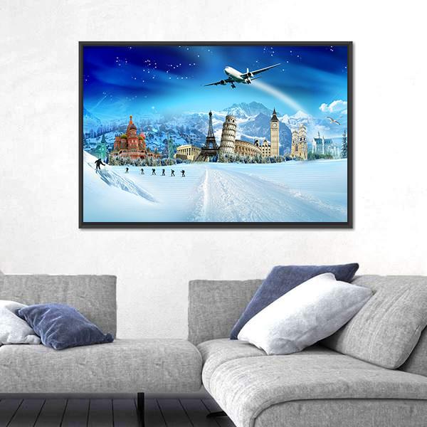 Travel In Winter Season Canvas Wall Art-1 Piece-Floating Frame-24" x 16"-Tiaracle