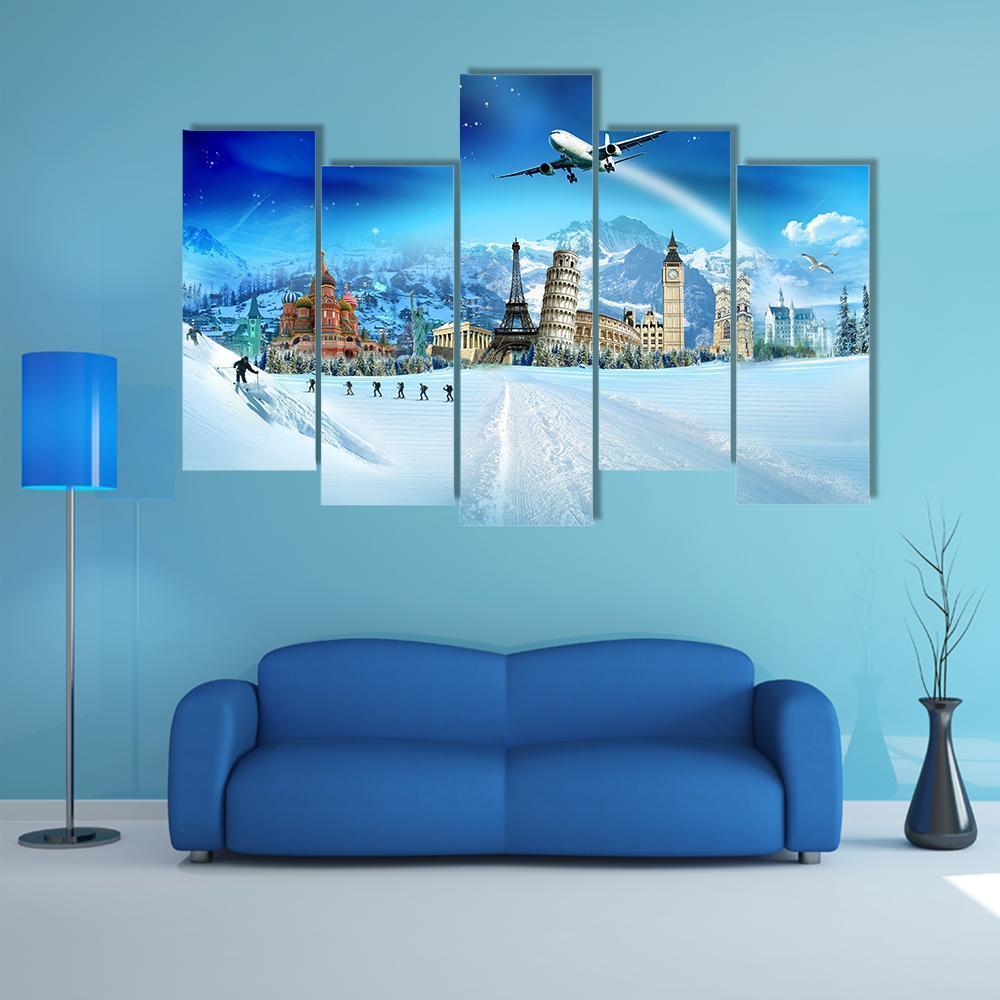 Travel In Winter Season Canvas Wall Art-5 Pop-Gallery Wrap-47" x 32"-Tiaracle