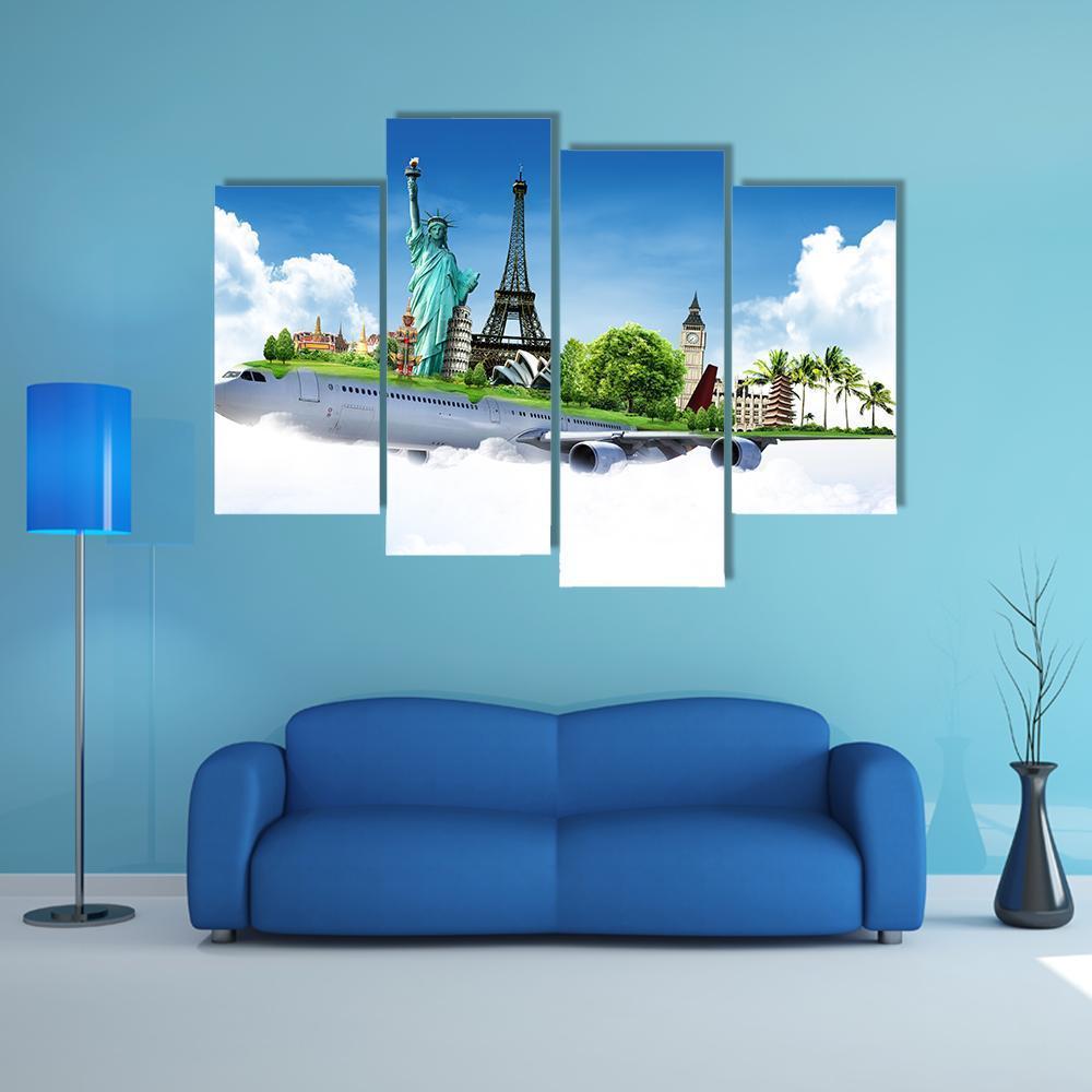 Travel The World By Airplane Canvas Wall Art-4 Pop-Gallery Wrap-50" x 32"-Tiaracle