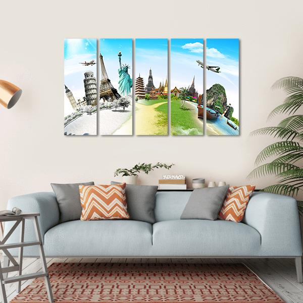 Travel The World Monument Canvas Wall Art-5 Horizontal-Gallery Wrap-22" x 12"-Tiaracle