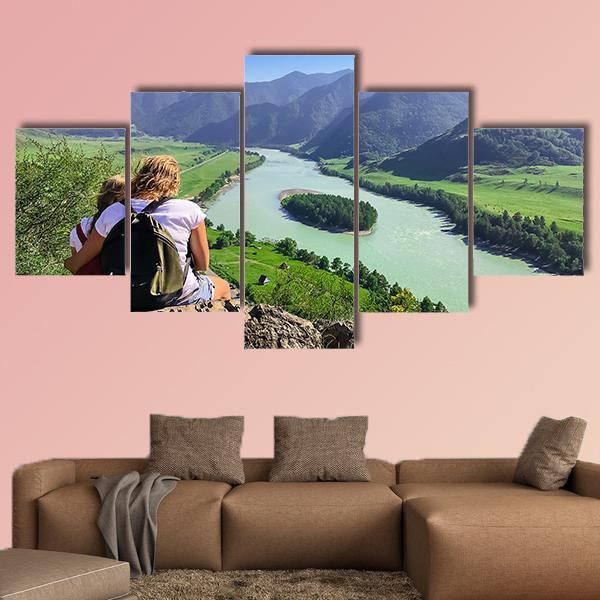 Traveling In The Mountains And River Canvas Wall Art-5 Star-Gallery Wrap-62" x 32"-Tiaracle