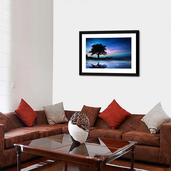 Tree At Starry Night Canvas Wall Art-5 Horizontal-Gallery Wrap-22" x 12"-Tiaracle