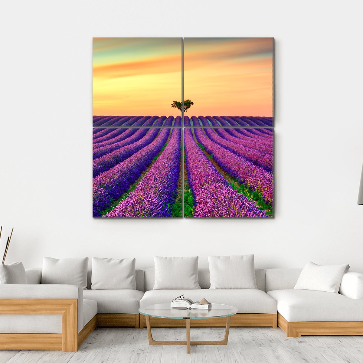 Tree In Lavender Field Canvas Wall Art-4 Square-Gallery Wrap-17" x 17"-Tiaracle