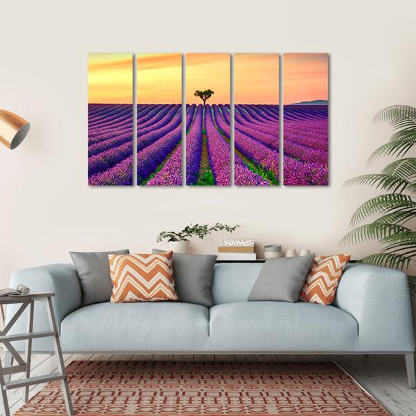 Tree In Lavender Field Canvas Wall Art-5 Horizontal-Gallery Wrap-22" x 12"-Tiaracle