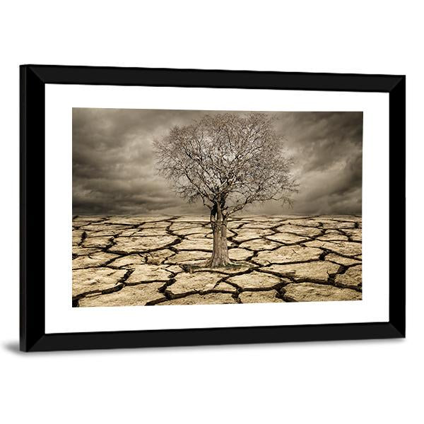 Tree On Cracked Mud Canvas Wall Art-3 Horizontal-Gallery Wrap-25" x 16"-Tiaracle
