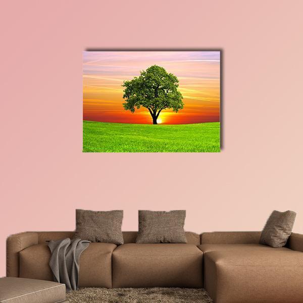 Tree On Field Canvas Wall Art-1 Piece-Gallery Wrap-48" x 32"-Tiaracle