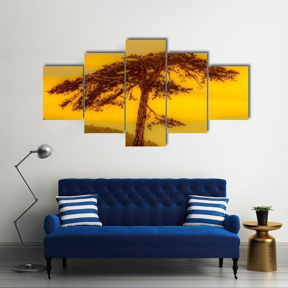 Tree On Hill Canvas Wall Art-5 Star-Gallery Wrap-62" x 32"-Tiaracle