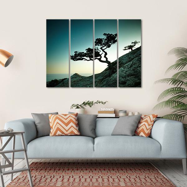 Tree & Sea At Sunset Canvas Wall Art-4 Horizontal-Gallery Wrap-34" x 24"-Tiaracle