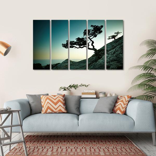 Tree & Sea At Sunset Canvas Wall Art-5 Horizontal-Gallery Wrap-22" x 12"-Tiaracle