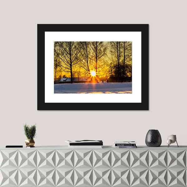 Trees In A Cold Winter Day With The Sun Rays Canvas Wall Art-3 Horizontal-Gallery Wrap-25" x 16"-Tiaracle