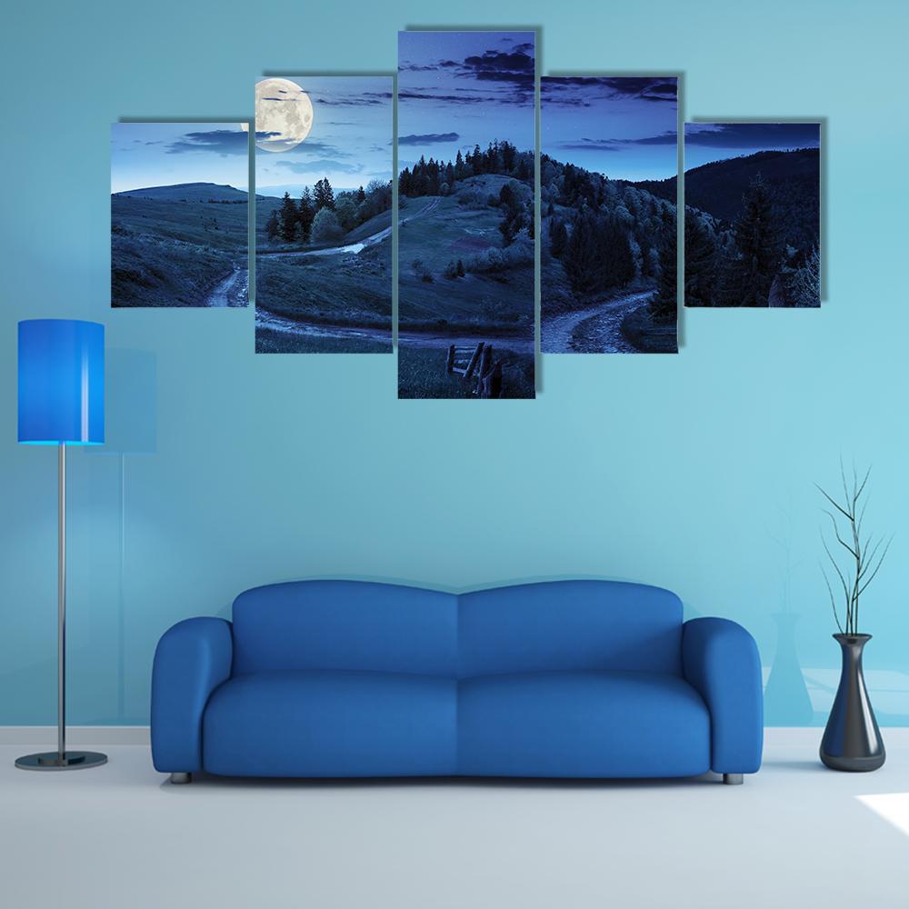 Trees Of Forest In Mountains Canvas Wall Art-5 Star-Gallery Wrap-62" x 32"-Tiaracle