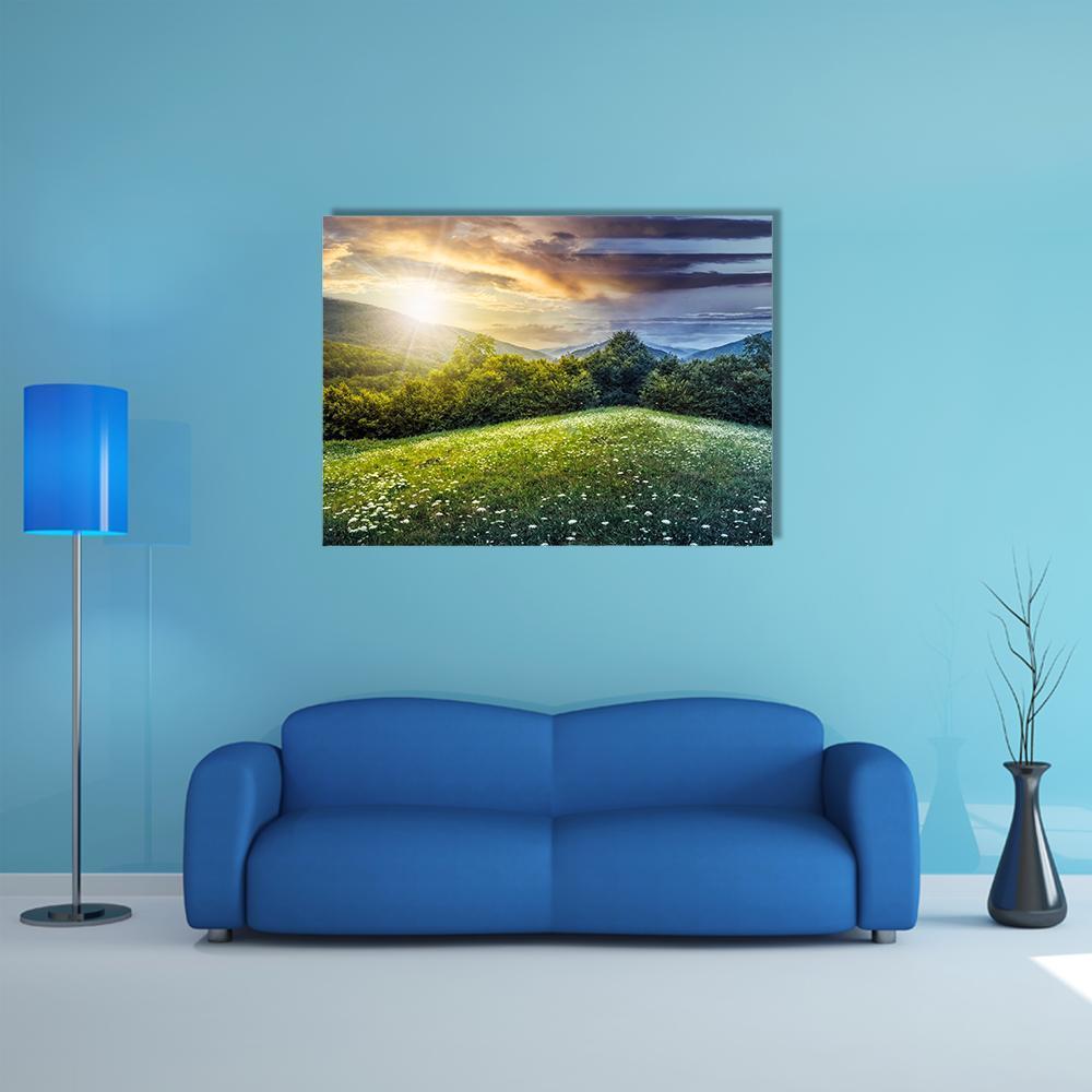 Sunlight On Hillside Meadows Canvas Wall Art-1 Piece-Gallery Wrap-48" x 32"-Tiaracle