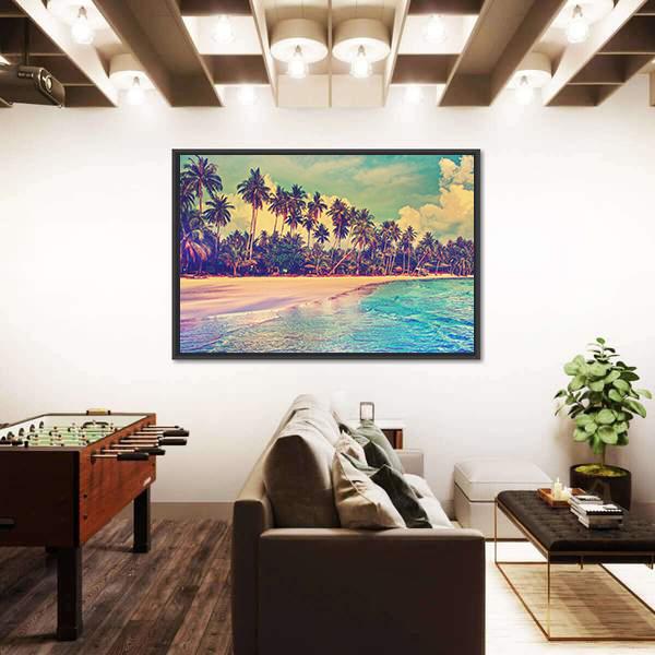 Trees On The Tropical Beach Canvas Wall Art-3 Horizontal-Gallery Wrap-25" x 16"-Tiaracle
