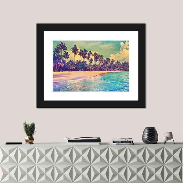 Trees On The Tropical Beach Canvas Wall Art-3 Horizontal-Gallery Wrap-25" x 16"-Tiaracle