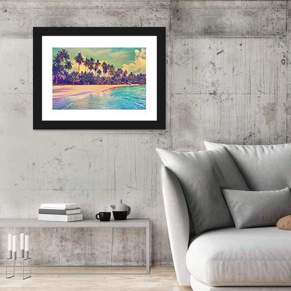 Trees On The Tropical Beach Canvas Wall Art-3 Horizontal-Gallery Wrap-25" x 16"-Tiaracle