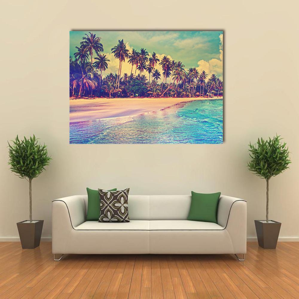 Trees On The Tropical Beach Canvas Wall Art-1 Piece-Gallery Wrap-48" x 32"-Tiaracle