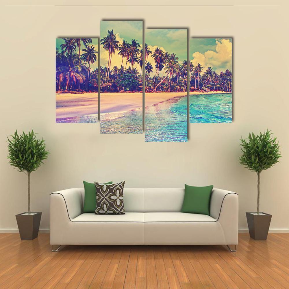 Trees On The Tropical Beach Canvas Wall Art-4 Pop-Gallery Wrap-50" x 32"-Tiaracle