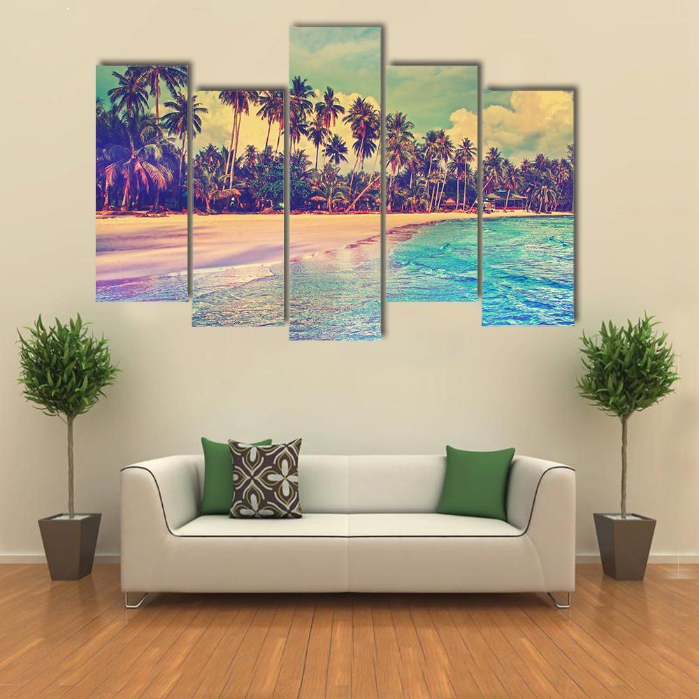 Trees On The Tropical Beach Canvas Wall Art-5 Pop-Gallery Wrap-47" x 32"-Tiaracle