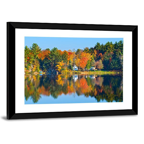 Trees Reflecting In A Calm Lake Canvas Wall Art-3 Horizontal-Gallery Wrap-25" x 16"-Tiaracle