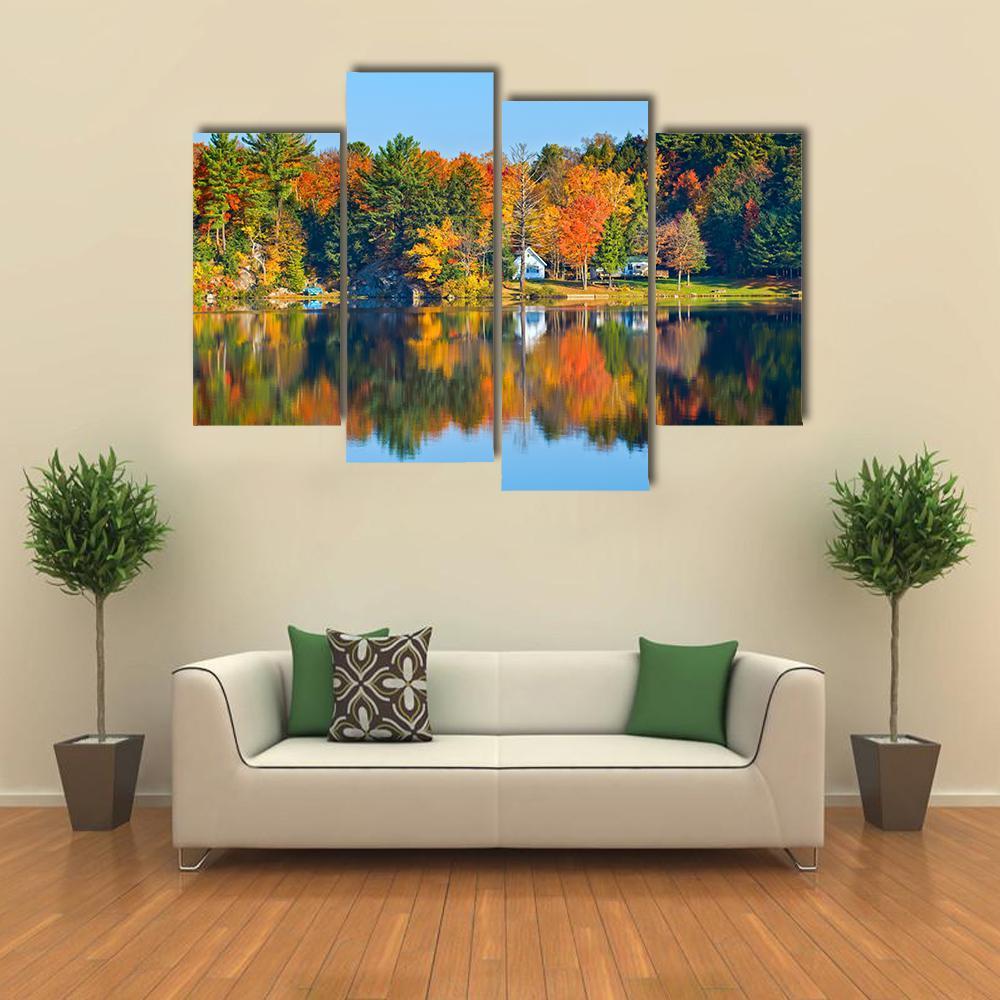 Trees Reflecting In A Calm Lake Canvas Wall Art-4 Pop-Gallery Wrap-50" x 32"-Tiaracle