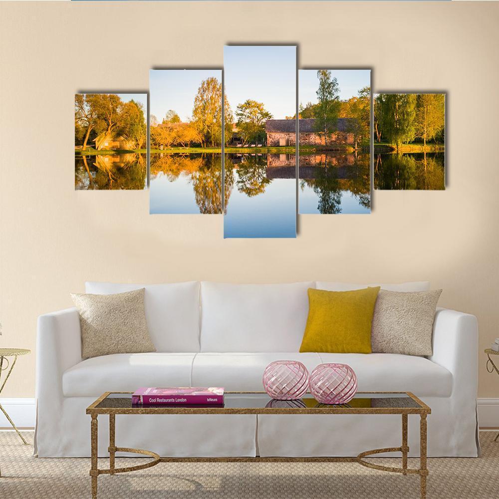 Trees Reflection In The Lake Canvas Wall Art-5 Star-Gallery Wrap-62" x 32"-Tiaracle