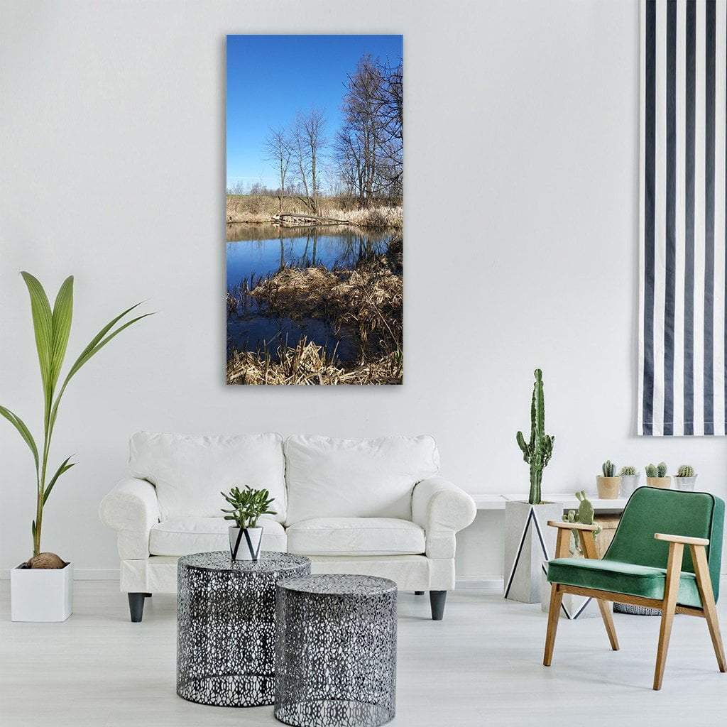 Trees With Pond Landscape Vertical Canvas Wall Art-1 Vertical-Gallery Wrap-12" x 24"-Tiaracle