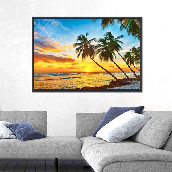 Trees With Sea Canvas Wall Art-1 Piece-Floating Frame-24" x 16"-Tiaracle