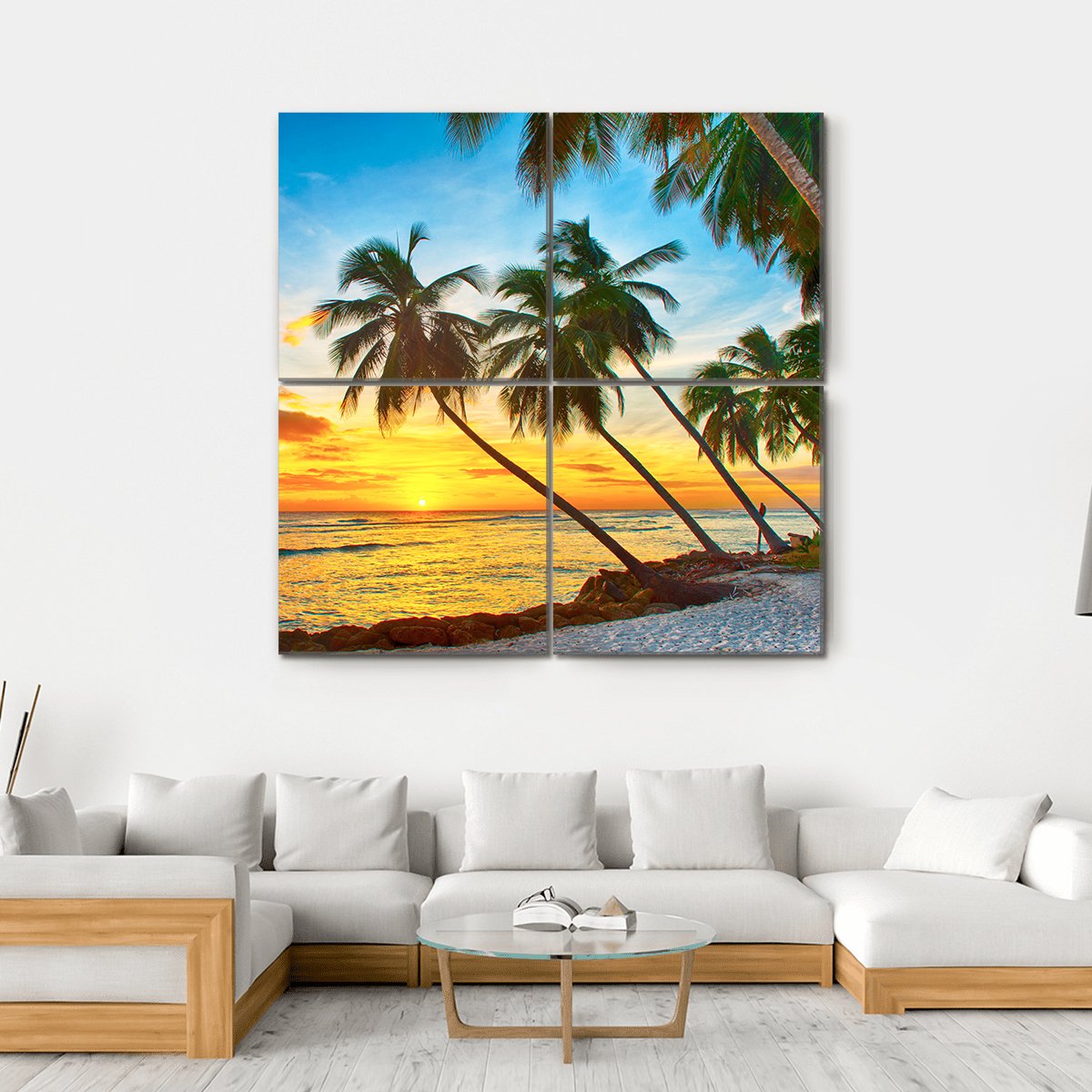 Trees With Sea Canvas Wall Art-4 Square-Gallery Wrap-17" x 17"-Tiaracle