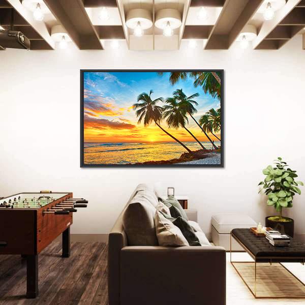 Trees With Sea Canvas Wall Art-5 Horizontal-Gallery Wrap-22" x 12"-Tiaracle