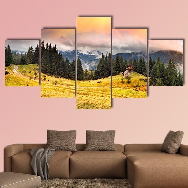 Trekking In The Fall Canvas Wall Art-5 Star-Gallery Wrap-62" x 32"-Tiaracle