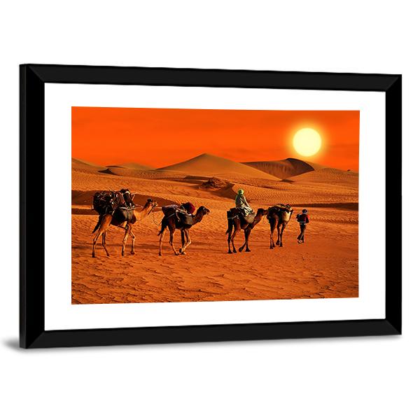 Tribe Passes The Desert In Africa Vertical Canvas Wall Art-3 Vertical-Gallery Wrap-12" x 25"-Tiaracle