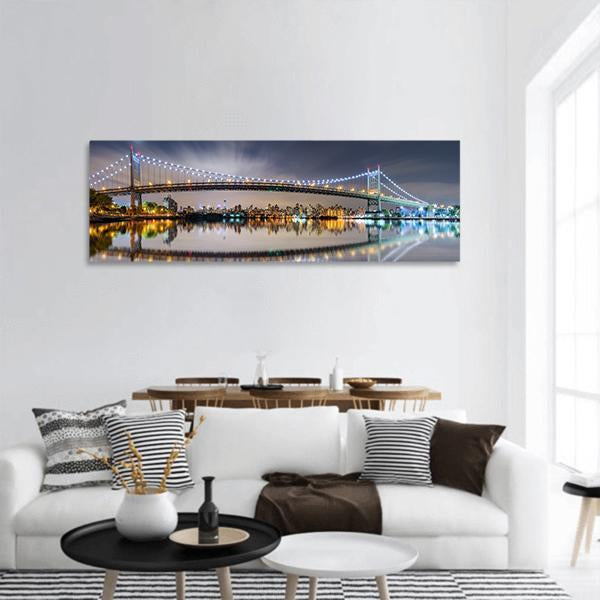 Triboro Bridge At Night Panoramic Canvas Wall Art-1 Piece-36" x 12"-Tiaracle