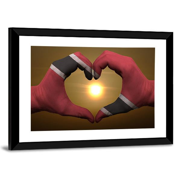 Trinidad & Tobago Flag On Hands Canvas Wall Art-5 Horizontal-Gallery Wrap-22" x 12"-Tiaracle