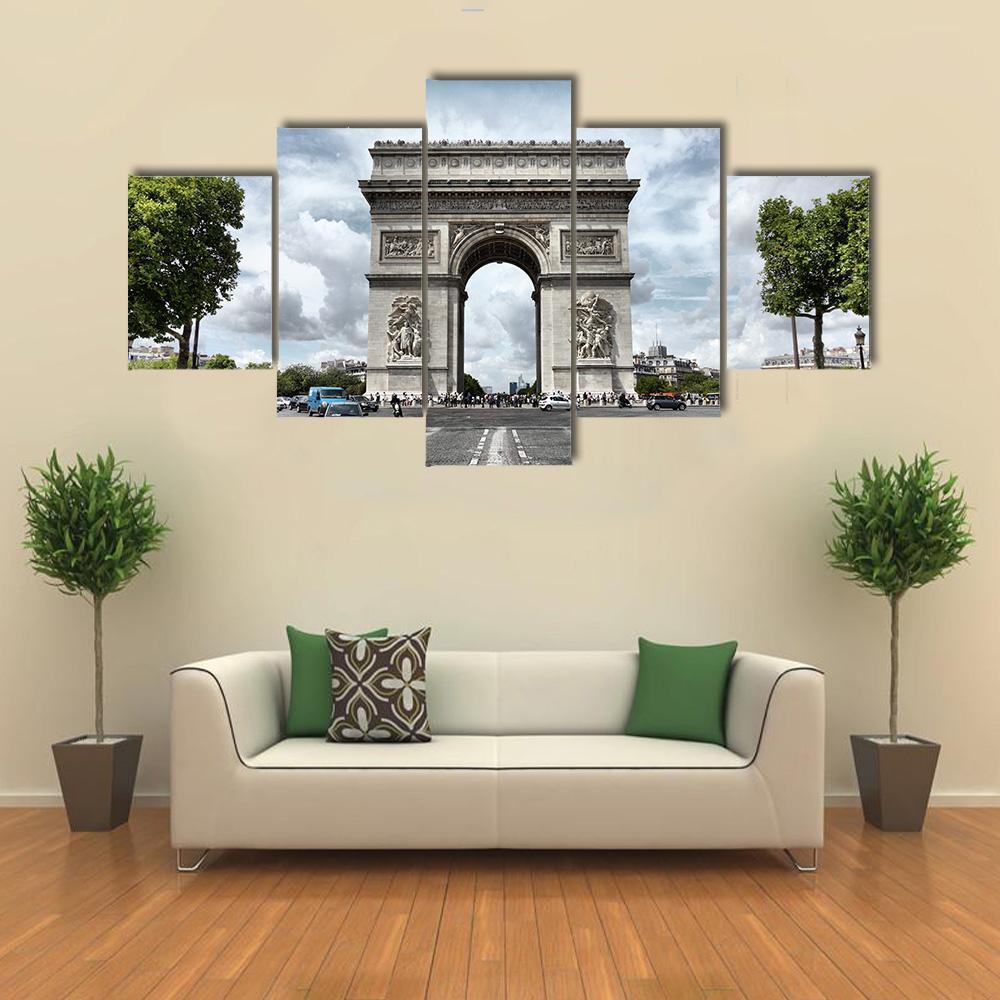 Triumphal Arch France Canvas Wall Art-5 Star-Gallery Wrap-62" x 32"-Tiaracle