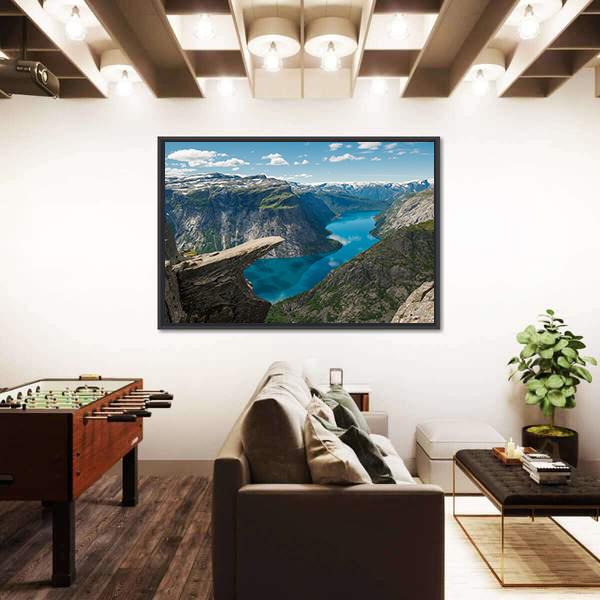 Trolltunga Rock Formation Panoramic Canvas Wall Art-1 Piece-36" x 12"-Tiaracle