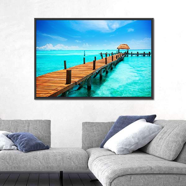 Tropic Paradise Jetty Mexico Canvas Wall Art-1 Piece-Floating Frame-24" x 16"-Tiaracle