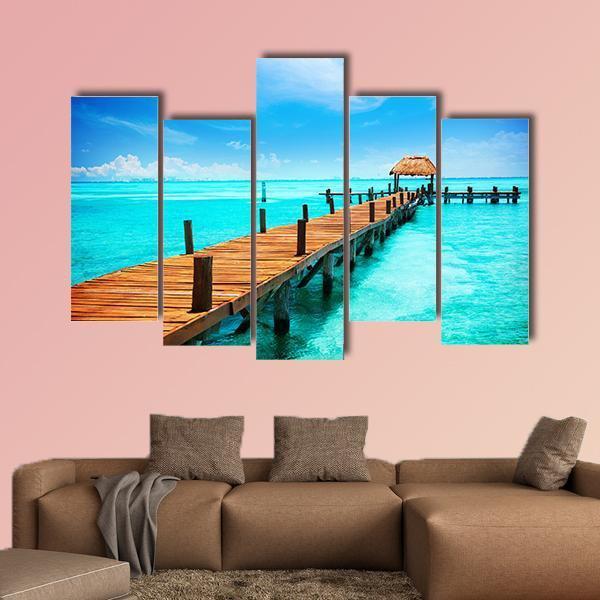 Tropic Paradise Jetty Mexico Canvas Wall Art-5 Pop-Gallery Wrap-47" x 32"-Tiaracle