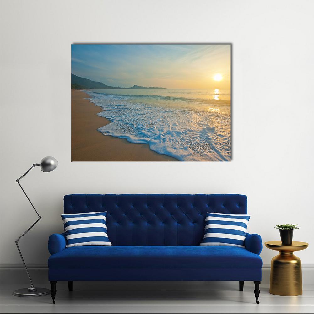 Tropical Beach At Sunrise Canvas Wall Art-1 Piece-Gallery Wrap-48" x 32"-Tiaracle