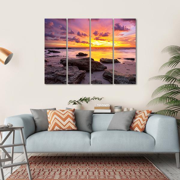 Tropical Beach At Sunset Canvas Wall Art-4 Horizontal-Gallery Wrap-34" x 24"-Tiaracle