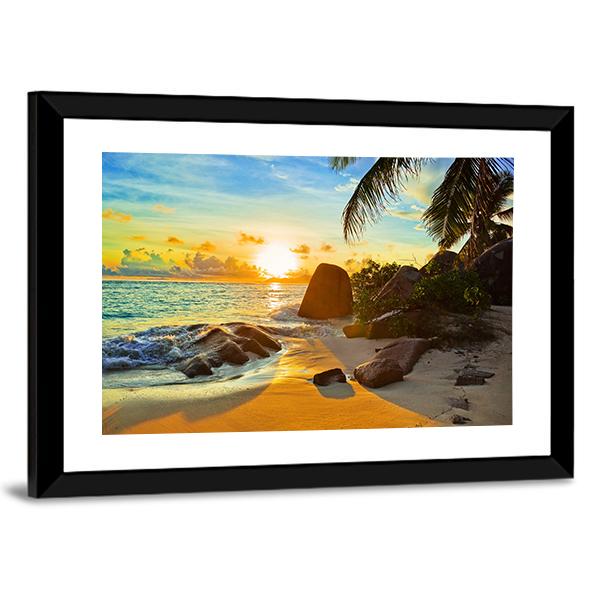 Tropical Beach At Sunset Canvas Wall Art-3 Horizontal-Gallery Wrap-25" x 16"-Tiaracle