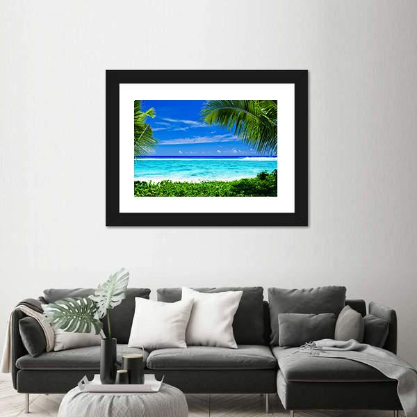 Tropical Beach Lagoon Canvas Wall Art-1 Piece-Framed Print-20" x 16"-Tiaracle