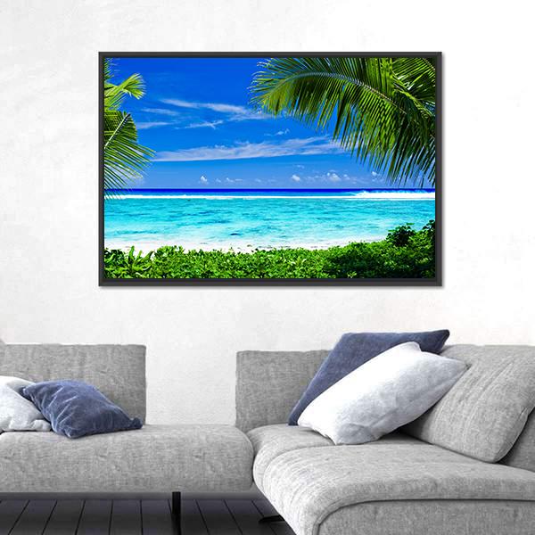 Tropical Beach Lagoon Canvas Wall Art-1 Piece-Floating Frame-24" x 16"-Tiaracle