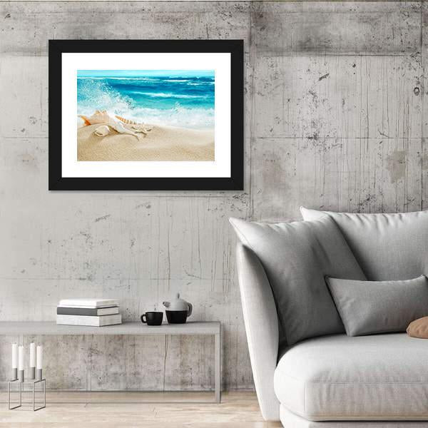 Tropical Beach & Splashing Waves Canvas Wall Art-3 Horizontal-Gallery Wrap-25" x 16"-Tiaracle