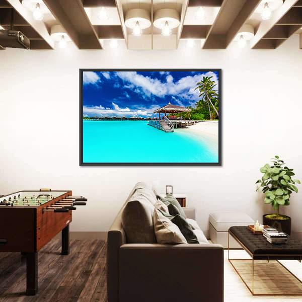 Tropical Beach Under Cloudy Sky Canvas Wall Art-3 Horizontal-Gallery Wrap-25" x 16"-Tiaracle