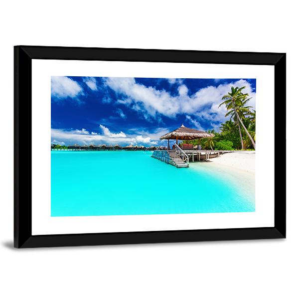 Tropical Beach Under Cloudy Sky Canvas Wall Art-3 Horizontal-Gallery Wrap-25" x 16"-Tiaracle